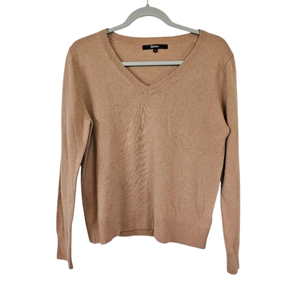 Quince Cashmere Old Money Minimalist Vneck Knit Sweater - Picture 2 of 7